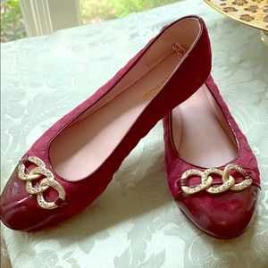 Taryn Rose suede flat with gold buckle. Never worn